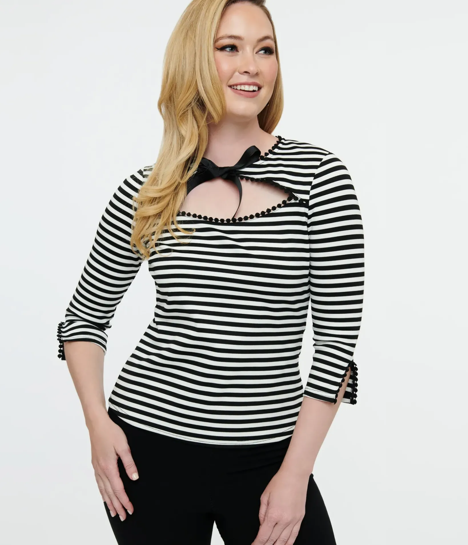 Unique Vintage All Things Black>1950s Black & White Stripe Cutout Neck Tie Top