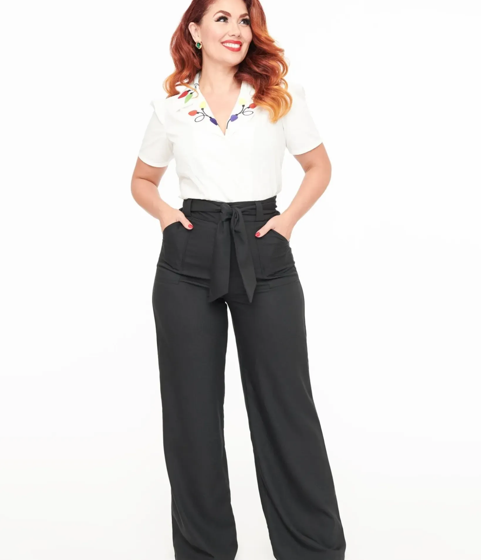 Unique Vintage Pants|All Things Black>1950s Black Wide Leg Trousers