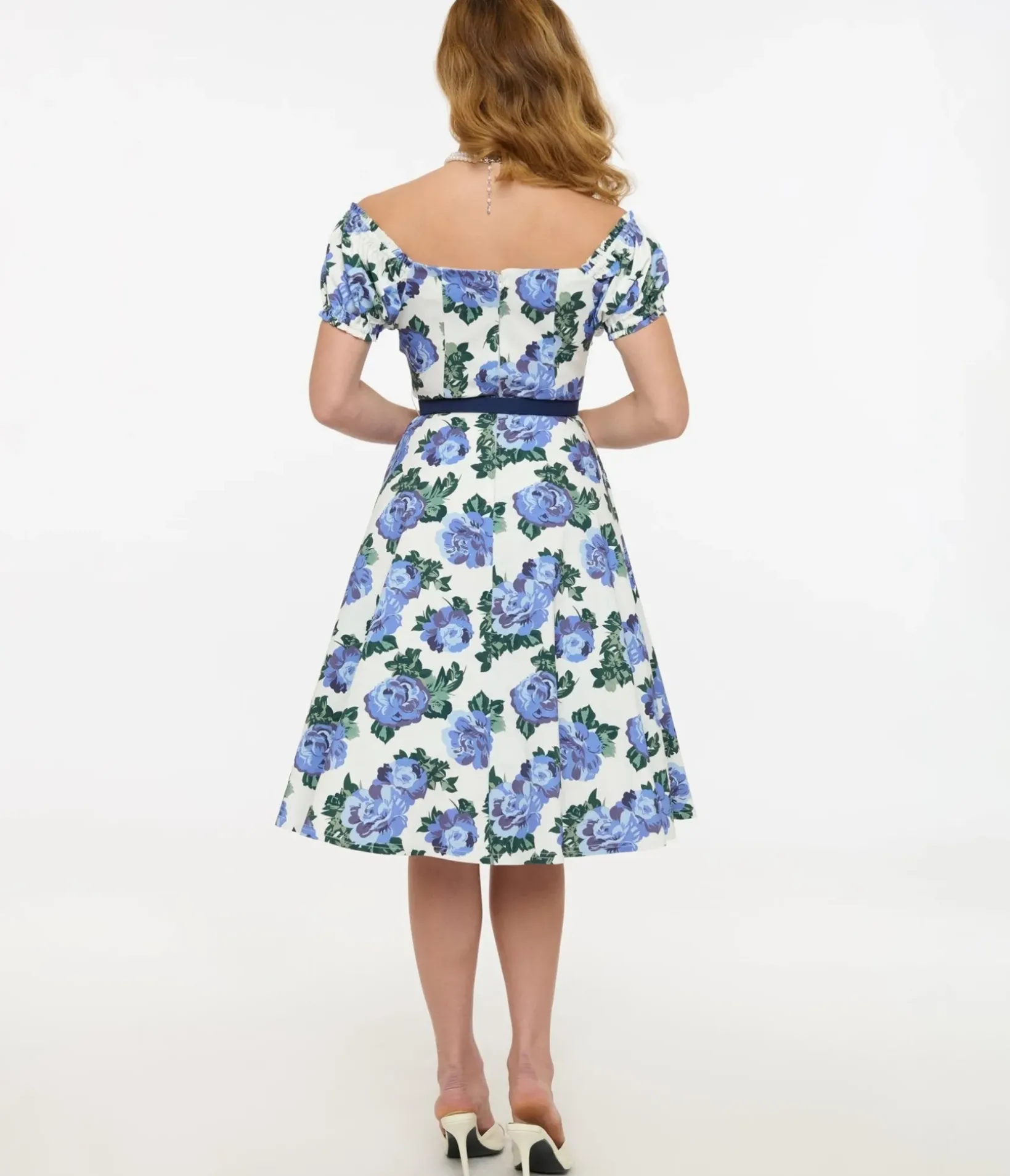 Unique Vintage Swing|Everyday Dresses>1960s Blue Winter Floral Ohara Swing Dress