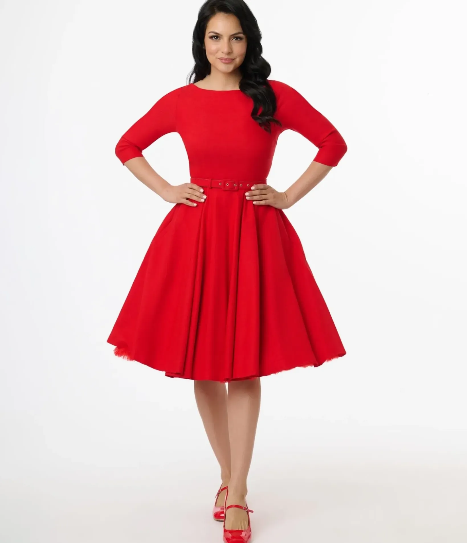 Unique Vintage Swing|Pocket Dresses>1950s Bright Red Devon Swing Dress