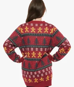 Unique Vintage Sweaters & Cardigans>1960s Burgundy Gingerbread Fair Isle Cardigan