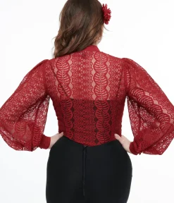 Unique Vintage Disney Bounding|Work Wear>1940s Burgundy Lace Gwen Blouse