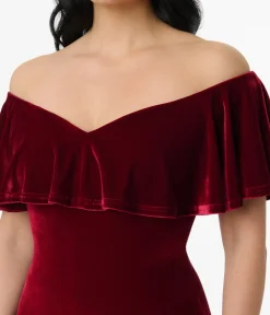 Unique Vintage Pencil|Everyday Dresses>1950s Burgundy Red Velvet Sophia Wiggle Dress