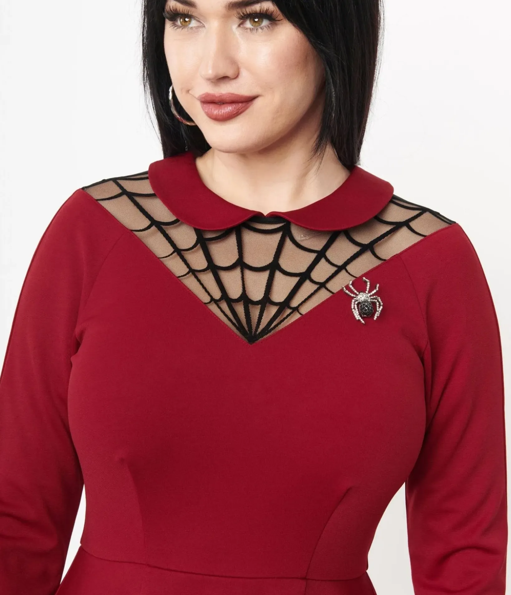 Unique Vintage Fit & Flare|Everyday Dresses>1950s Burgundy Spiderweb Endora Fit & Flare Dress