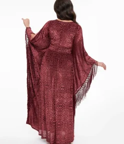 Unique Vintage Maxi|Caftans>1960s Burgundy Velvet Burnout Caftan