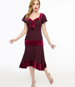 Unique Vintage Everyday Dresses|Special Occasion>1920s Burgundy Wilshire Flapper Day Dress