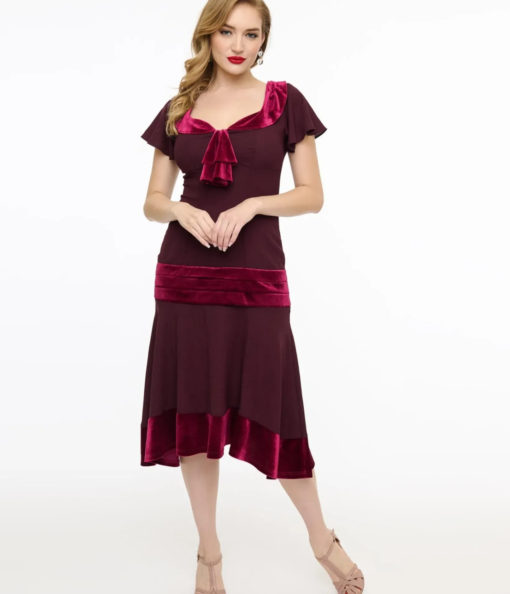 Unique Vintage Everyday Dresses|Special Occasion>1920s Burgundy Wilshire Flapper Day Dress