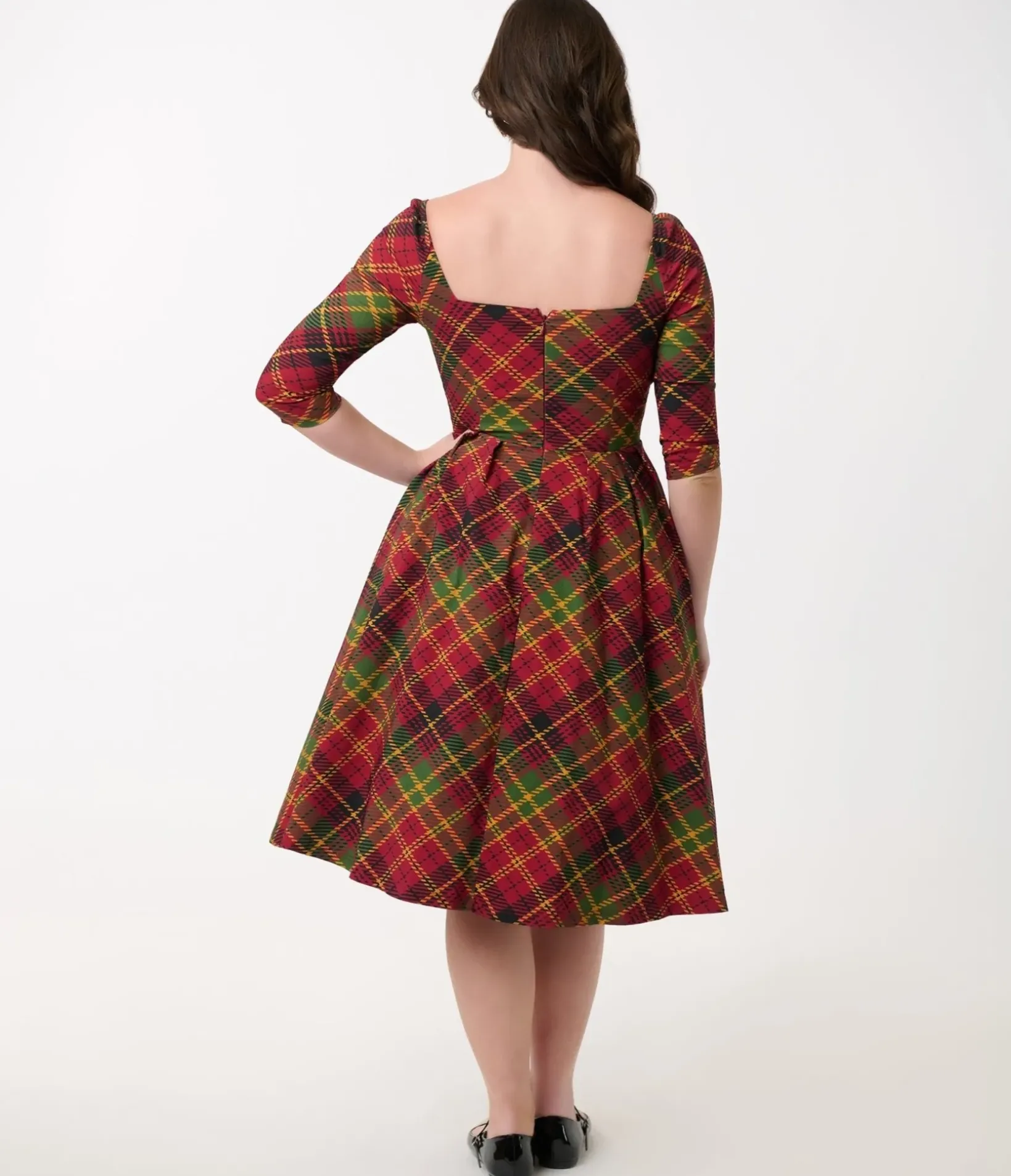 Unique Vintage Swing|Everyday Dresses>1950s Burnt Orange & Green Plaid Lamar Swing Dress