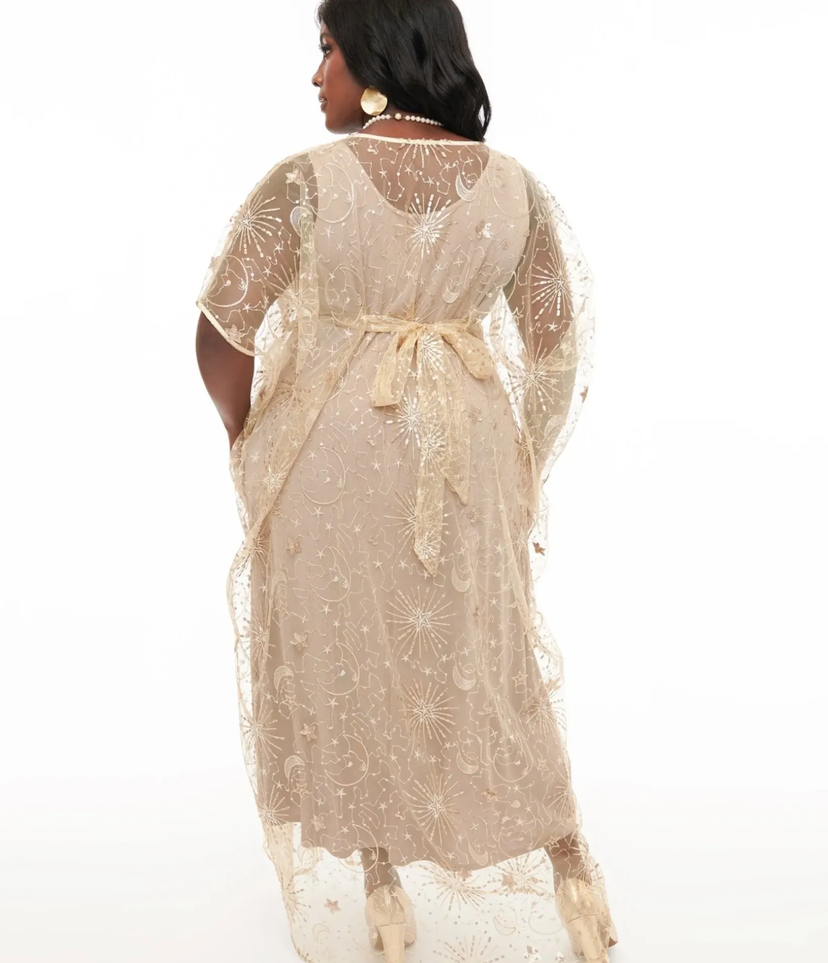 Unique Vintage Maxi|Caftans>1960s Champagne Celestial Sequin Caftan