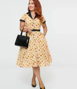 Unique Vintage Swing|Pocket Dresses>1950s Cream Floral Alexis Swing Dress