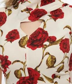 Unique Vintage Swing|Pocket Dresses>1940s Cream & Red Rose Print Sash Swing Dress