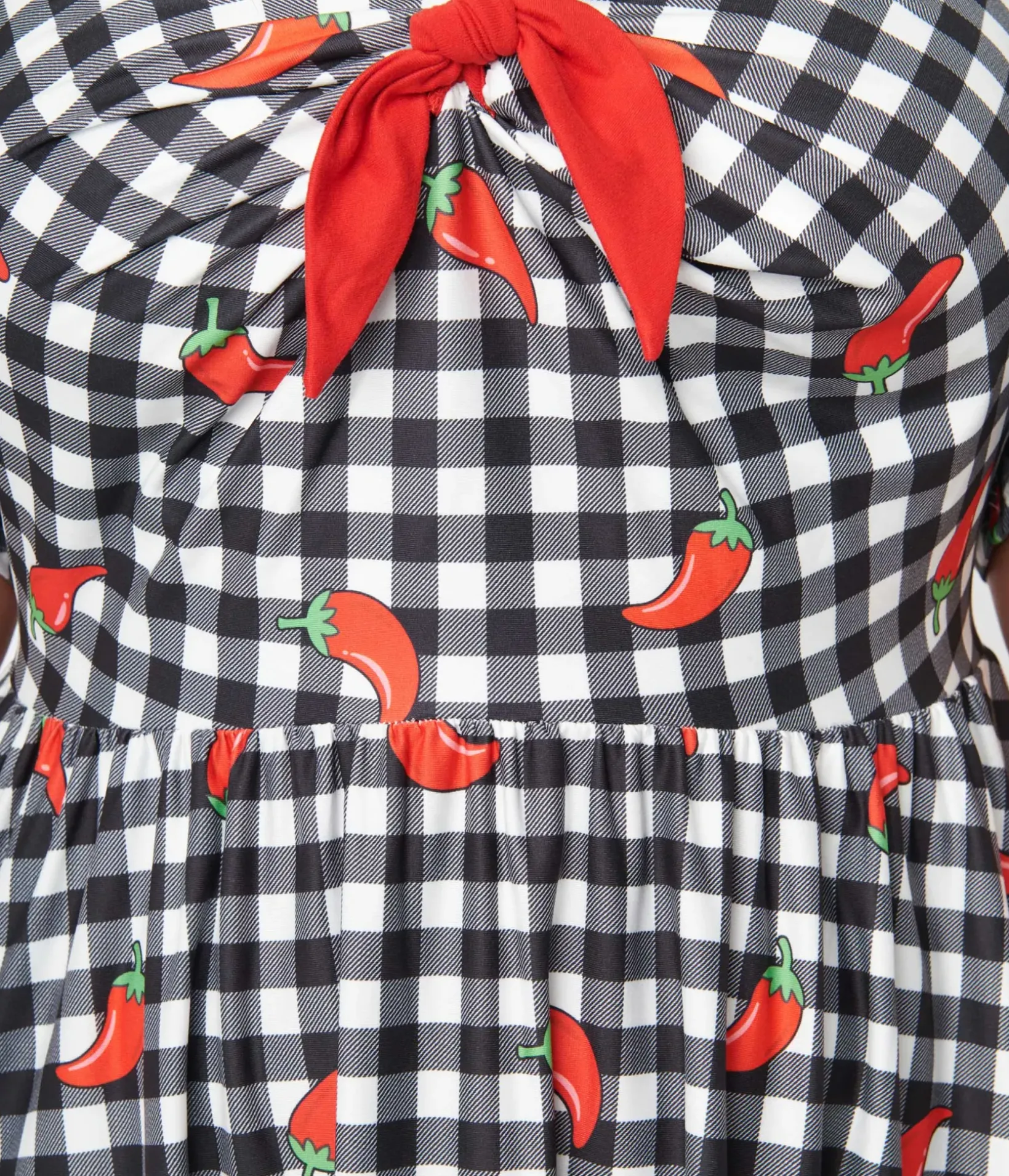 Unique Vintage Swing|Pocket Dresses>1950s Curve Black & White Chili Pepper Gingham Swing Dress