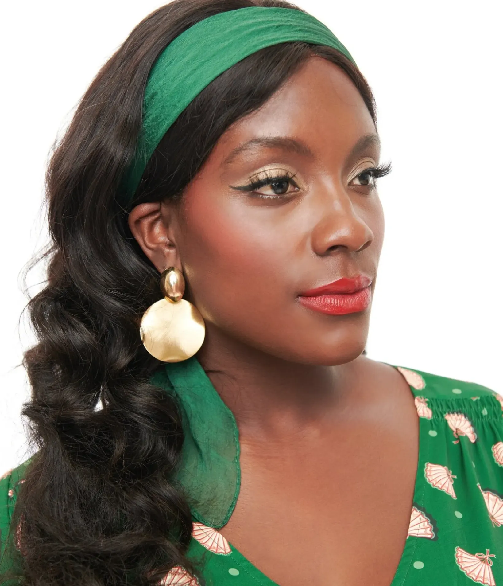 Unique Vintage Hair Scarves|Gloves & Scarves>1950s Dark Green Chiffon Hair Scarf
