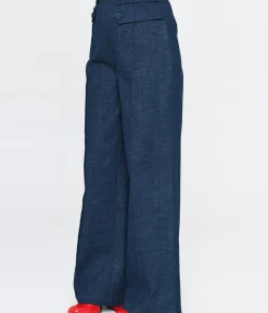 Unique Vintage Pants|Work Wear>1940s Denim High Waist Wide Leg Tab Pants