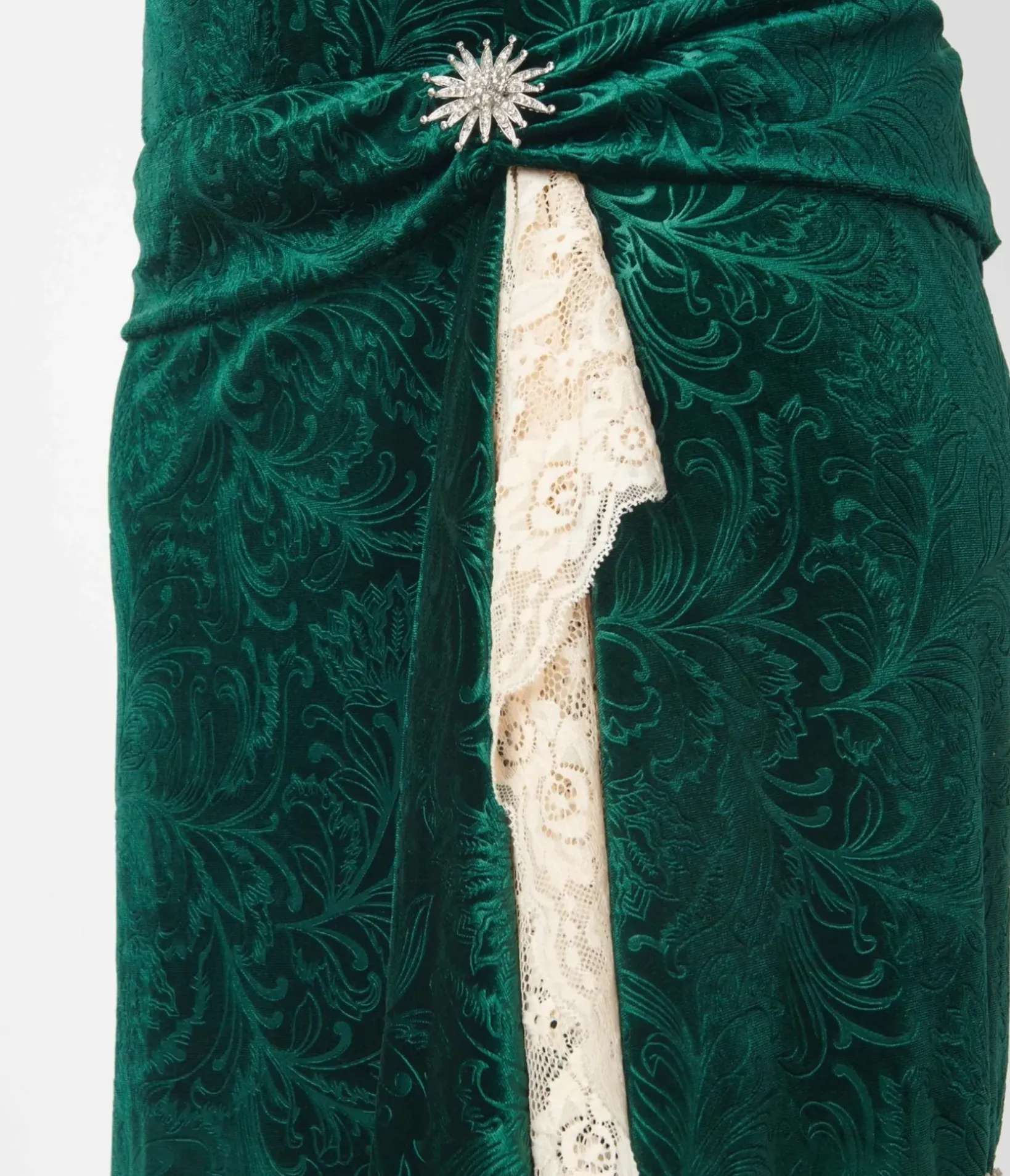 Unique Vintage Everyday Dresses|Special Occasion>1920s Emerald Green Crushed Velvet & Ivory Lace Flapper Dress