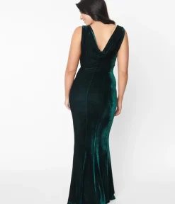 Unique Vintage Pencil|Maxi>1930s Emerald Green Velvet Goldwyn Gown