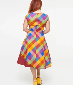Unique Vintage Swing|Everyday Dresses>1950s Fall Madras Plaid Swing Dress
