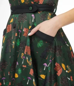 Unique Vintage Swing|Pocket Dresses>1940s Forest Green Woodland Creature Hedda Swing Dress