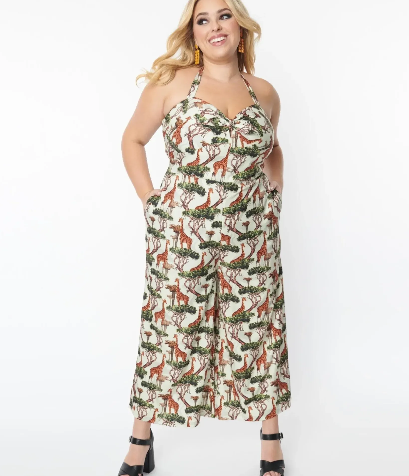 Unique Vintage Rompers & Jumpsuits|Rompers & Jumpsuits>1970s Giraffe Print Halter Jumpsuit