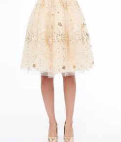 Unique Vintage Skirts|Honeymoon Outfits>1950s Gold Glitter Celestial Tulle Sweetie Pie Flare Skirt
