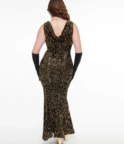 Unique Vintage Pencil|Maxi>1930s Gold Sequin Goldwyn Gown