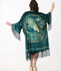 Unique Vintage Jackets|Coats & Jackets>1930s Green Art Nouveau Fringe Kimono