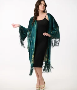 Unique Vintage Jackets|Coats & Jackets>1930s Green Art Nouveau Fringe Kimono