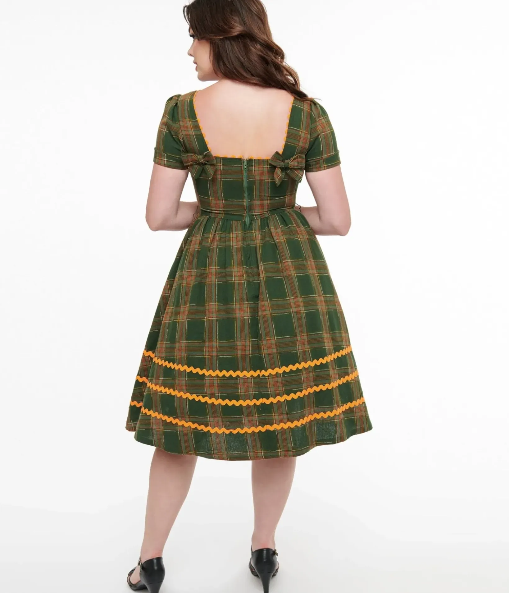 Unique Vintage Swing|Everyday Dresses>1950s Green Plaid Cotton Swing Dress