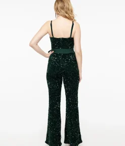 Unique Vintage Rompers & Jumpsuits>1960s Green Sequin Flare Jumpsuit