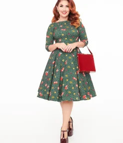 Unique Vintage Swing|Pocket Dresses>1950s Green Winter Fox Devon Swing Dress