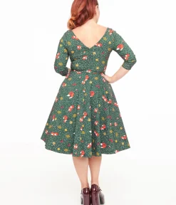 Unique Vintage Swing|Pocket Dresses>1950s Green Winter Fox Devon Swing Dress