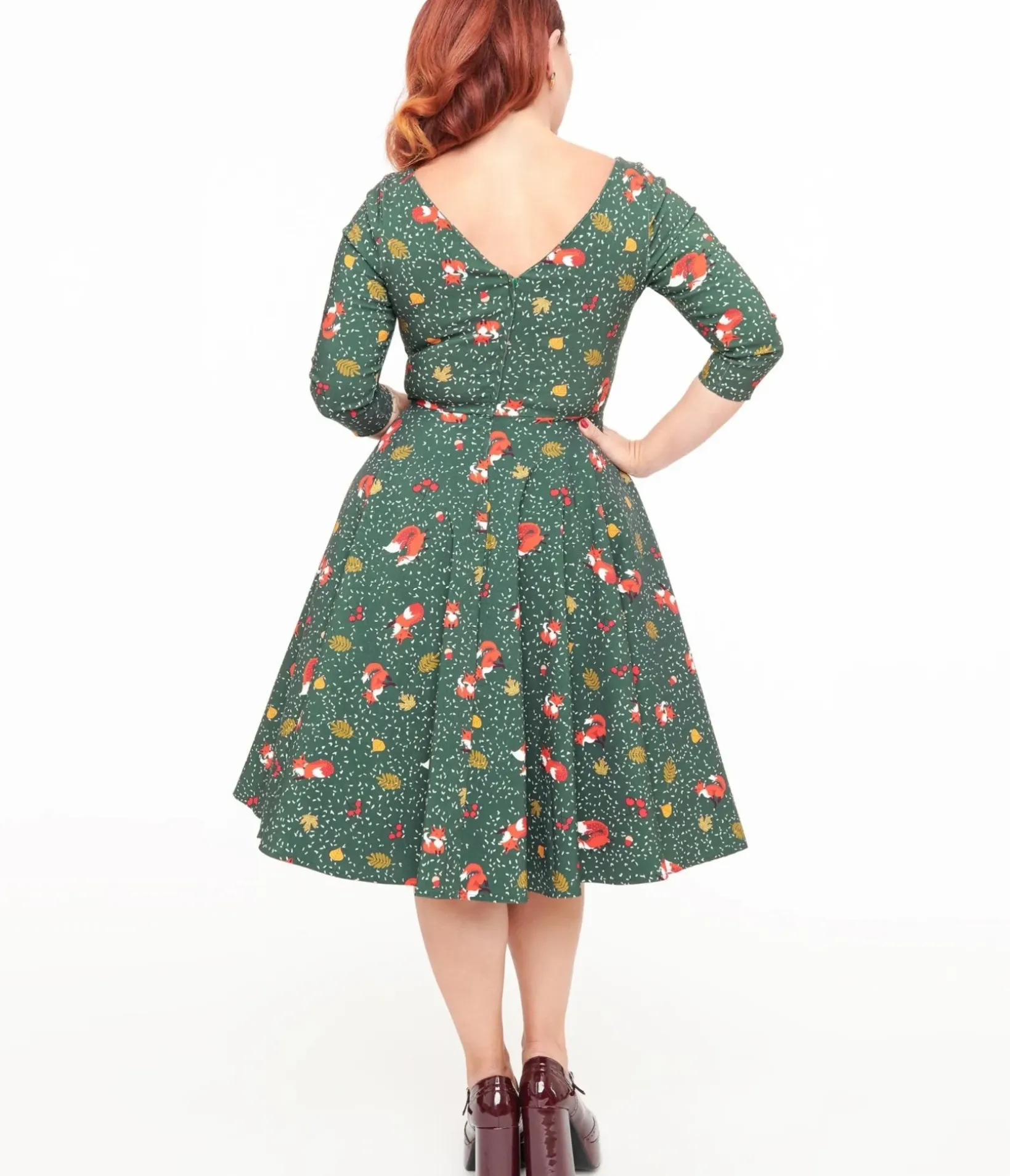 Unique Vintage Swing|Pocket Dresses>1950s Green Winter Fox Devon Swing Dress