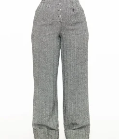 Unique Vintage Pants|Work Wear>1940s Grey Herringbone Buttoned Wide Leg Trousers