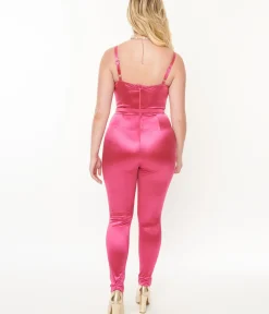Unique Vintage Rompers & Jumpsuits|Pride>1970s Hot Pink Spandex Belted Jumpsuit