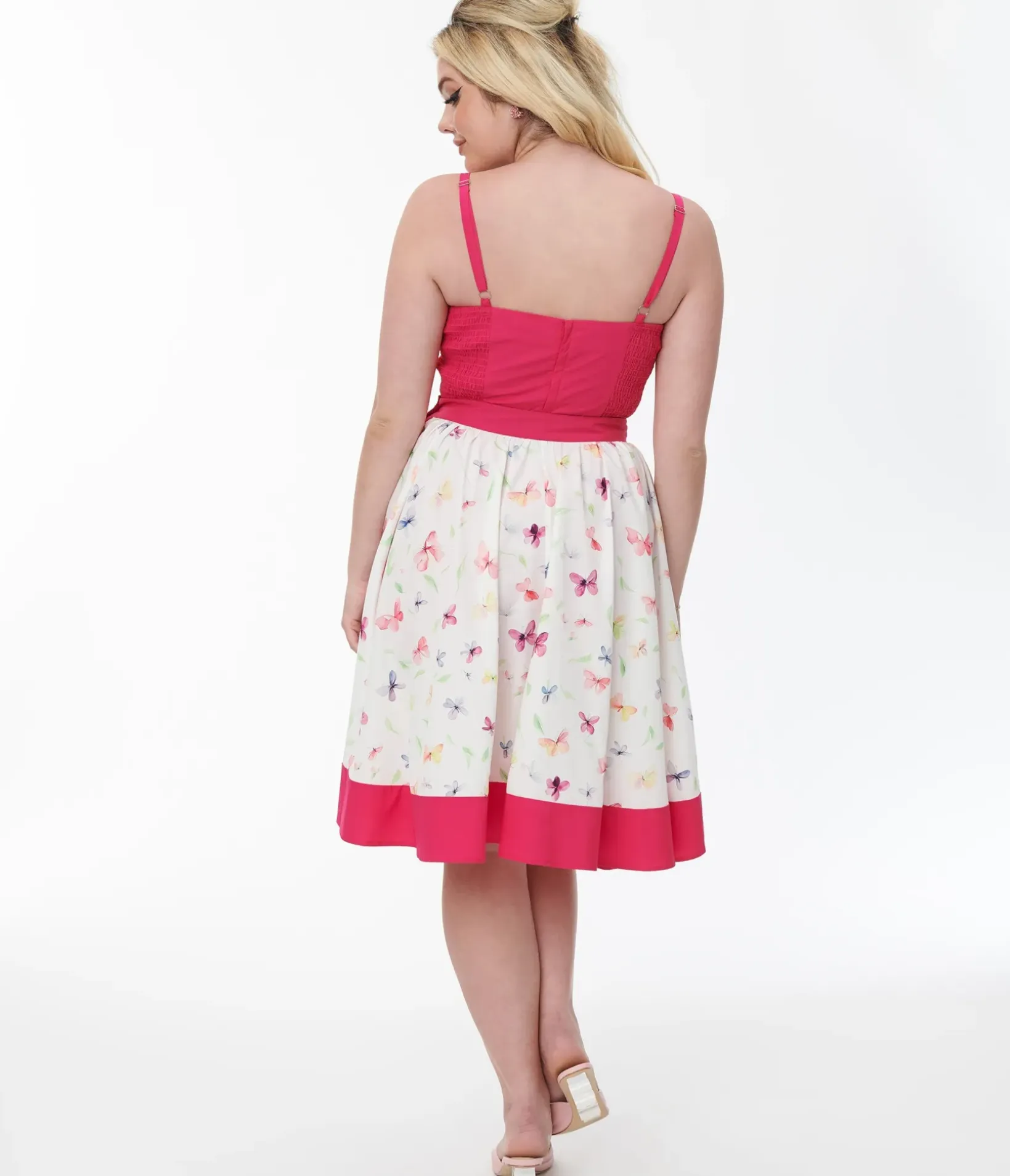 Unique Vintage Skirts|All Things Pink>1950s Hot Pink & White Butterfly Print Rye Swing Skirt