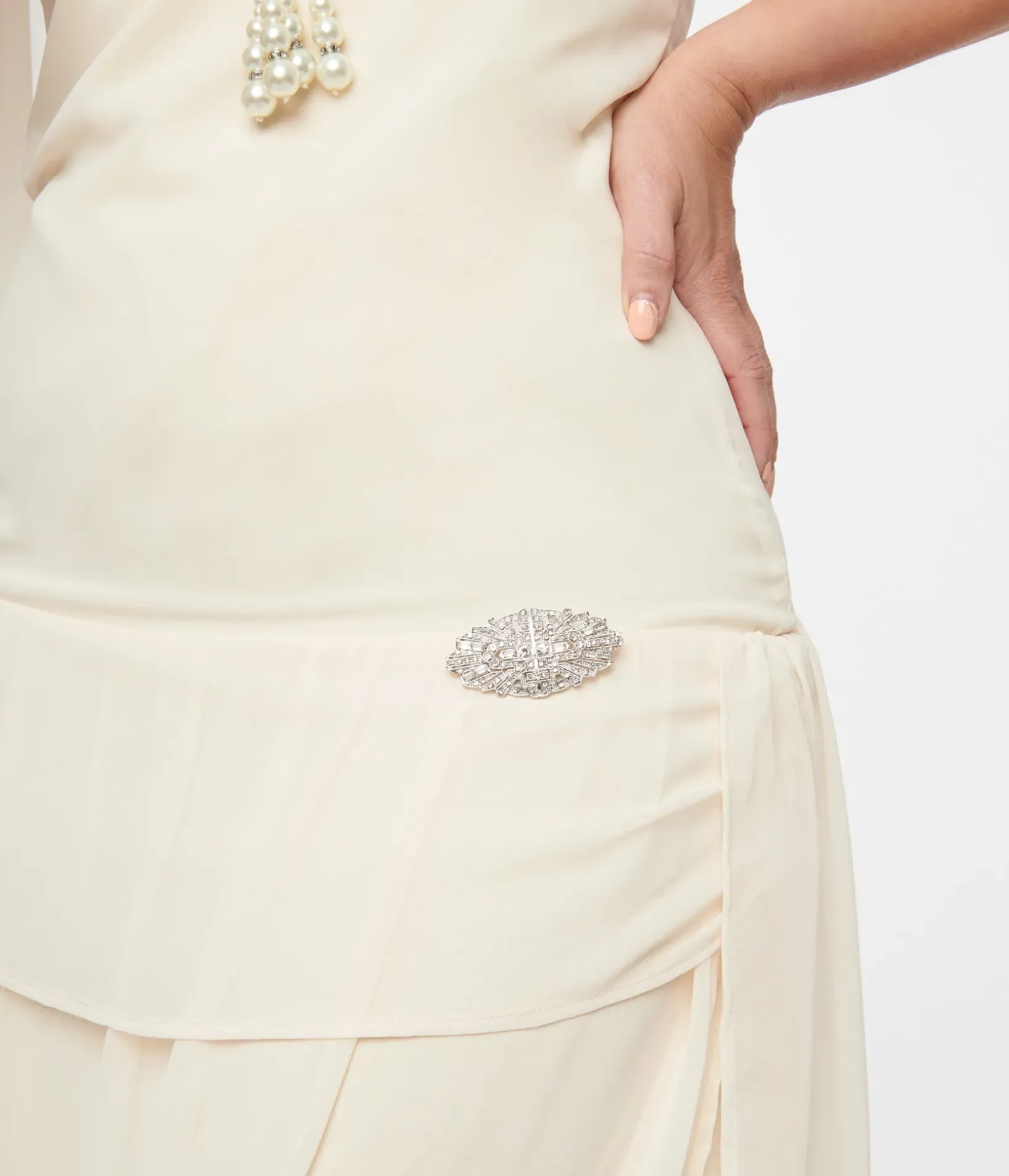 Unique Vintage Everyday Dresses|Special Occasion>1920s Ivory Draped Chiffon Flapper