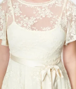 Unique Vintage Swing|Everyday Dresses>1930s Ivory Floral Lace Bridal Swing Dress