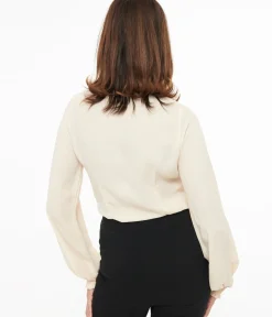 Unique Vintage Work Wear>1940s Ivory Neck Tie Blouse