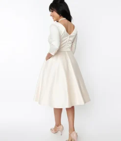 Unique Vintage Swing|Everyday Dresses>1950s Ivory Satin Devon Swing Dress