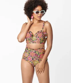 Unique Vintage Swim Bottoms|Two Piece Swim>1960s Kaleidoscope Floral Cape May Swim Bottoms