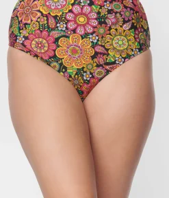Unique Vintage Swim Bottoms>1960s Kaleidoscope Floral Daphne Swim Bottoms