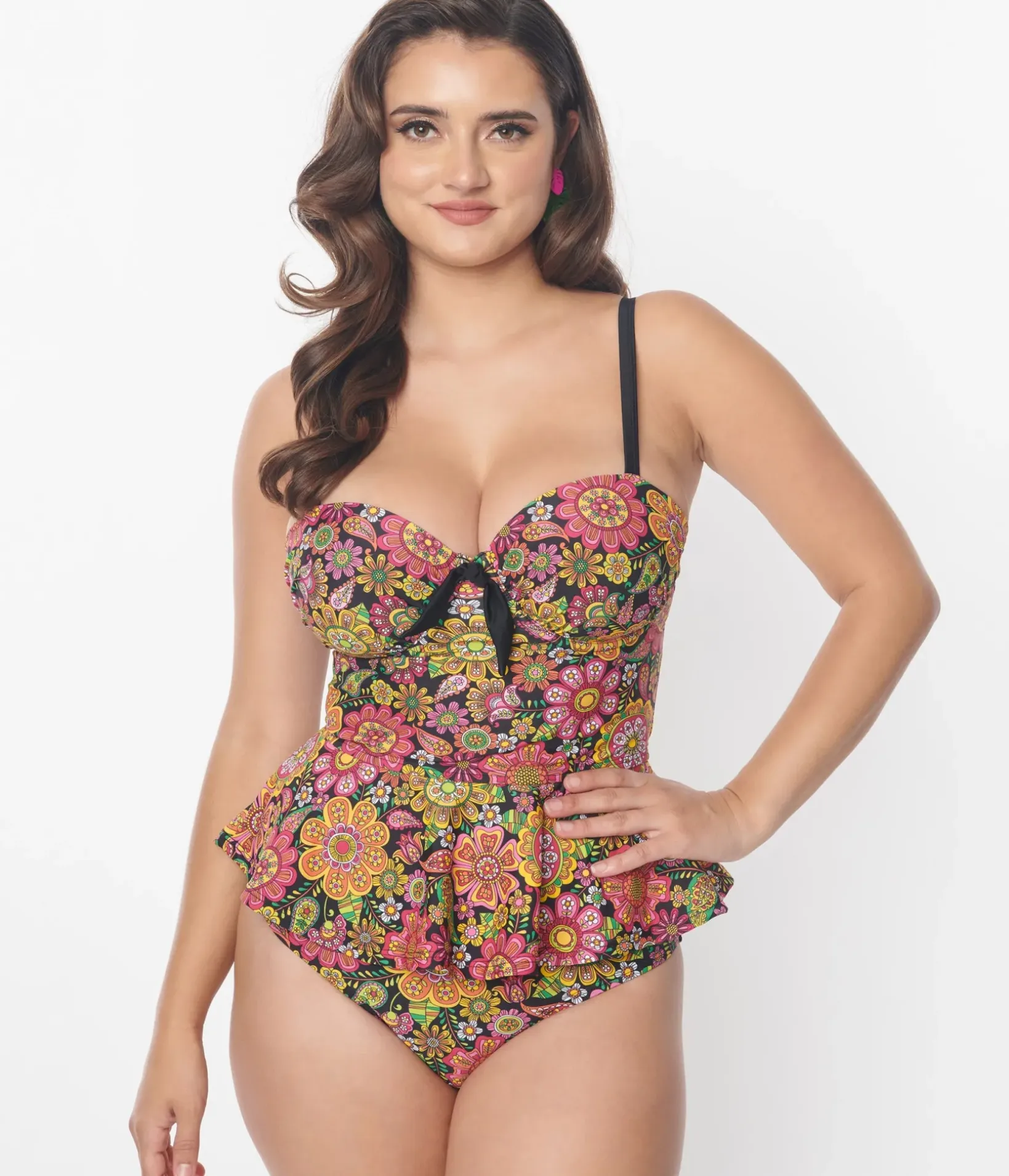 Unique Vintage Swim Tops|Two Piece Swim>1960s Kaleidoscope Floral Solana Tankini Swim Top