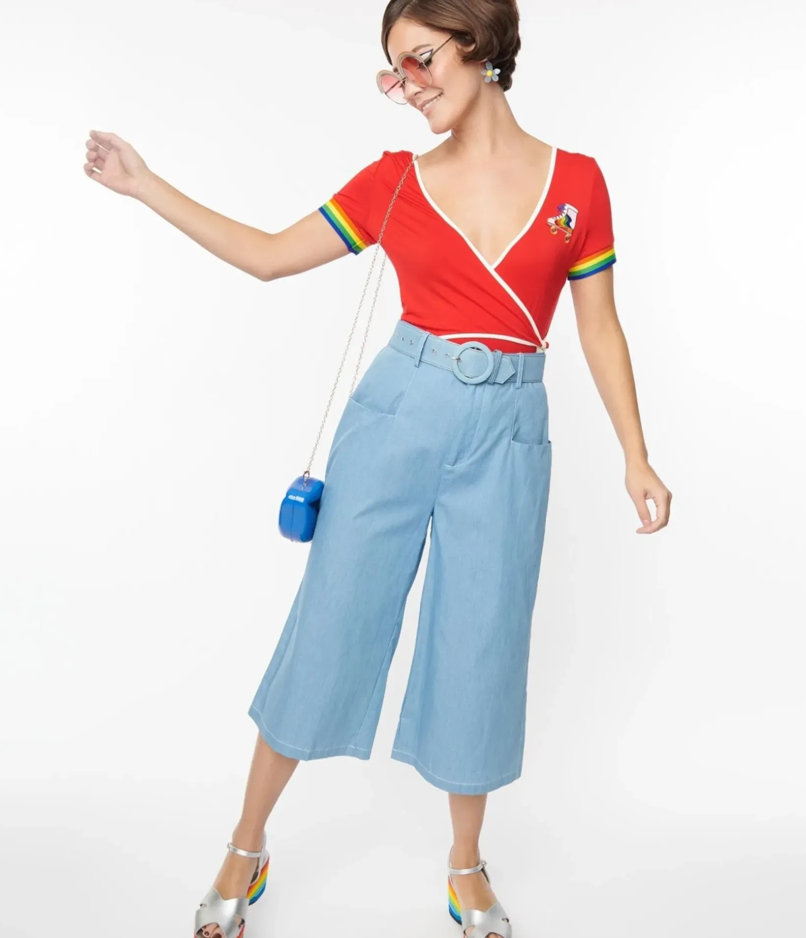 Unique Vintage Pants|Pants>1940s Light Blue Denim Ginger Capri Pants