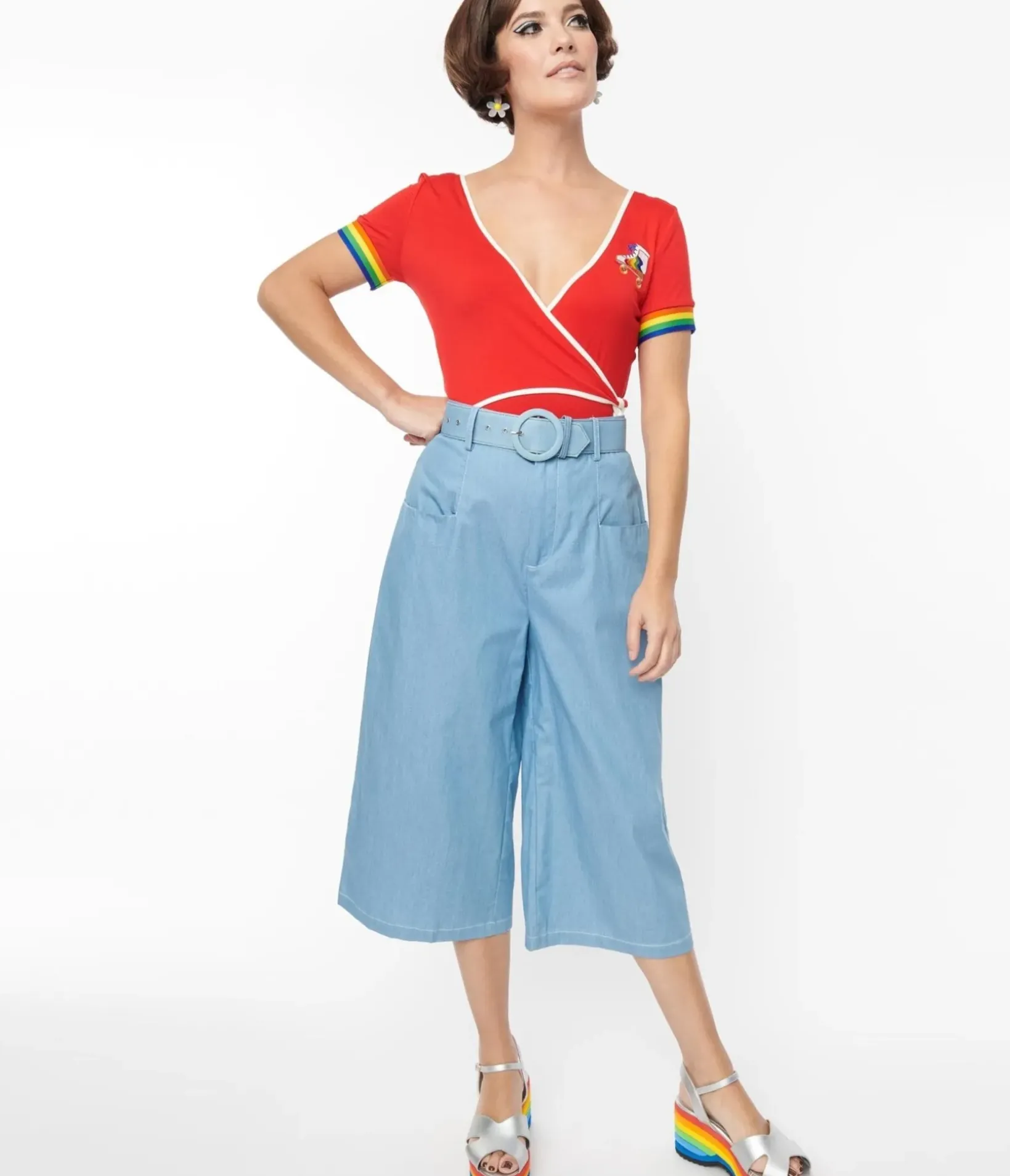Unique Vintage Pants|Pants>1940s Light Blue Denim Ginger Capri Pants
