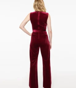Unique Vintage Rompers & Jumpsuits>1950s Merlot Velvet Boat Neck Jumpsuit