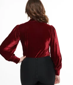 Unique Vintage Blouses|Work Wear>1950s Merlot Velvet Gwen Blouse