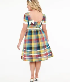 Unique Vintage Swing|Everyday Dresses>1950s Multicolor Plaid Cotton Swing Dress