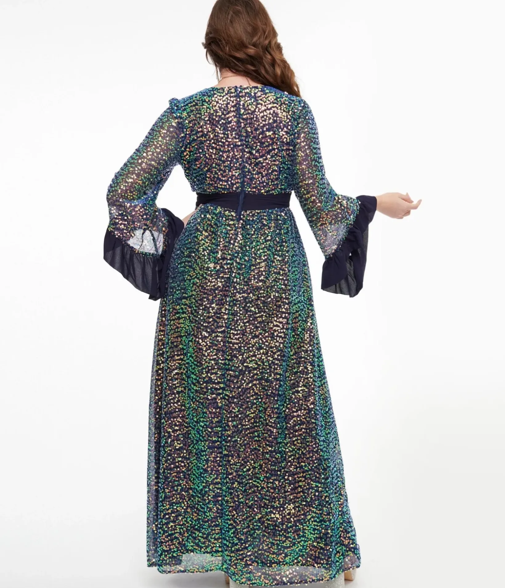 Unique Vintage Maxi|Everyday Dresses>1970s Navy Glitter Sequin Maxi Dress
