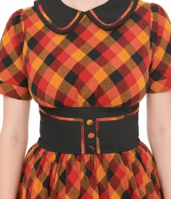 Unique Vintage Swing|Pocket Dresses>1950s Orange & Red Plaid Peter Pan Collar Swing Dress