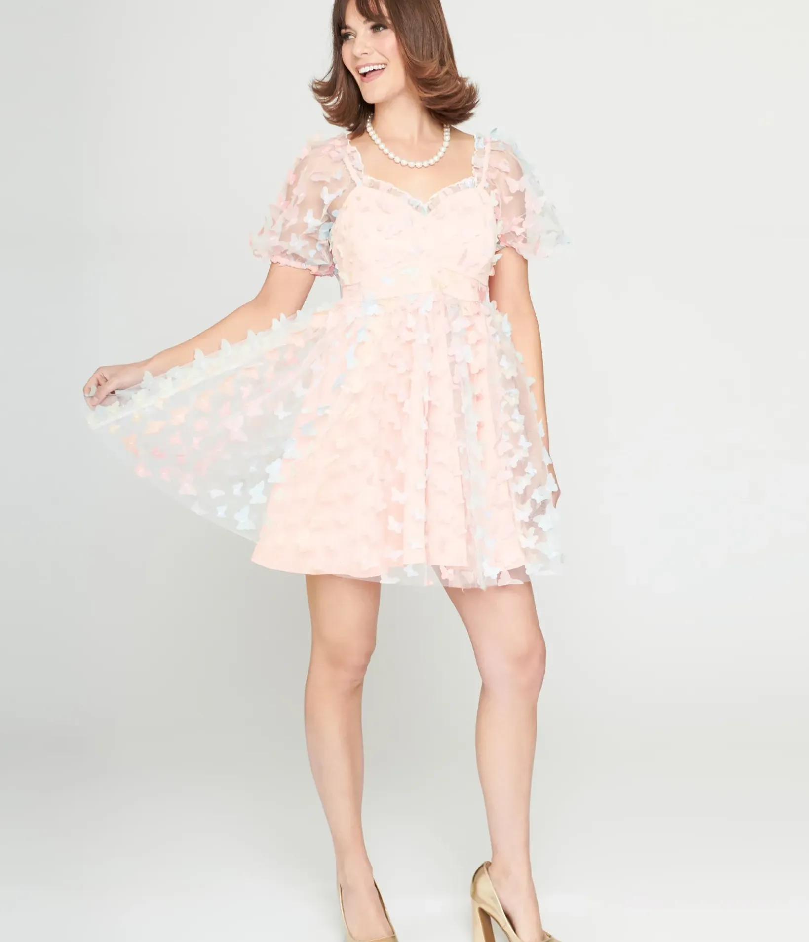 Unique Vintage Babydoll|Babydoll>1950s Pastel Rainbow Butterfly Babydoll Dress